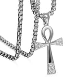 Crystal Ankh Necklace - Egyptian Silver & Gold Pendant