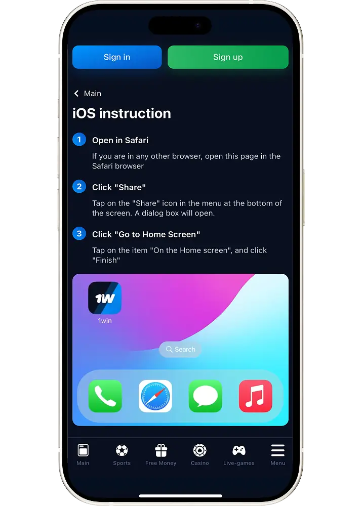 1win mobile iOS